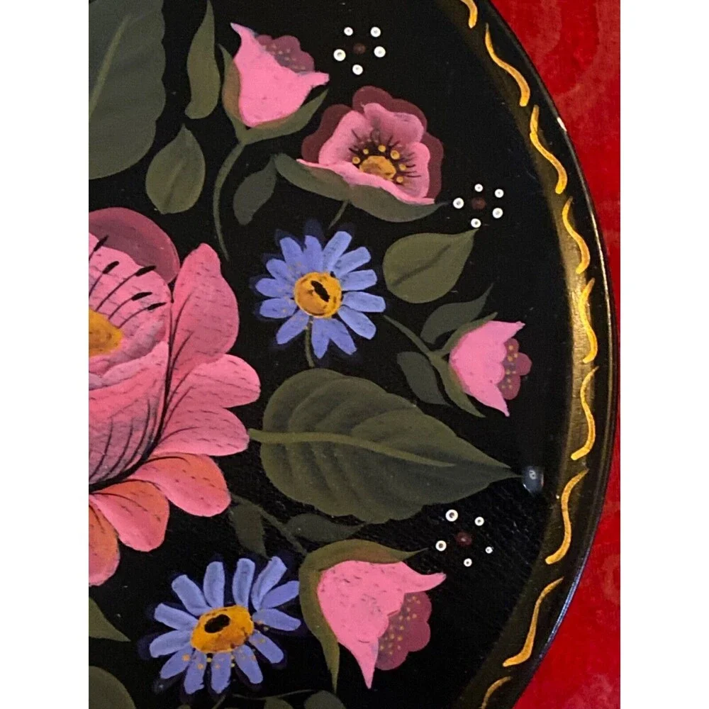 Vintage black tole painted tin Cookie Tin